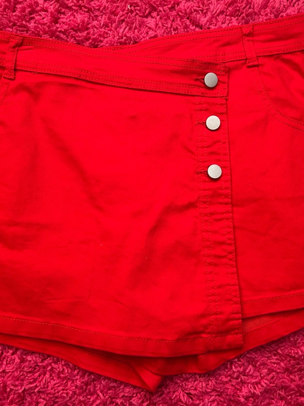 No Boundaries Red Women's Skort with Snap Button Detail
